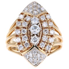 1.25 Carat Round Cut Diamond 14 Karat Yellow Gold Cluster Ring