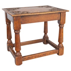 19th Century English Carved Oak Pegged Joint Stool Side Table
