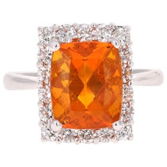 4.24 Carat Fire Opal Diamond Cocktail 14 Karat White Gold Ring