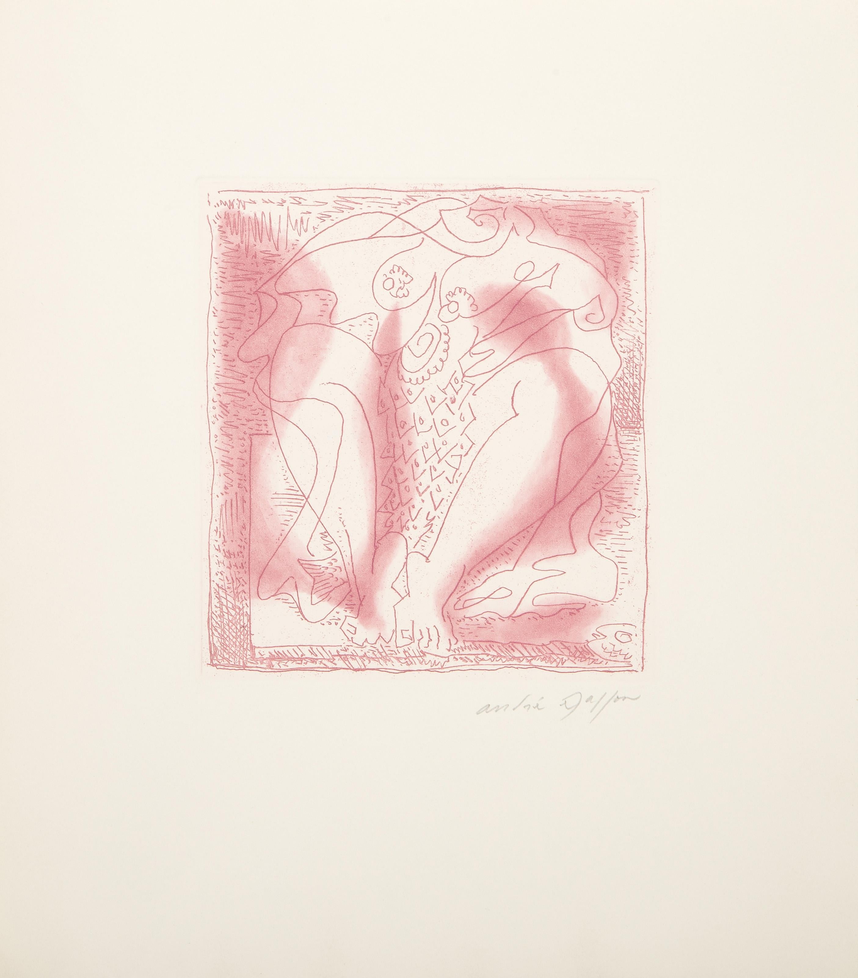 La femme au poisson, Surrealist Etching by Andre Masson - Beige Nude Print by André Masson