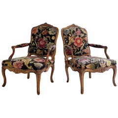 Antique 18th Century Provincial Louis XV Fauteuils, Pair