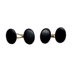 Antique Austrian Oval Cufflinks in 14k Gold with Ebony