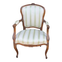 Antique French Provincial Carved Mahogany Fauteuil Arm Chair, 18th Century