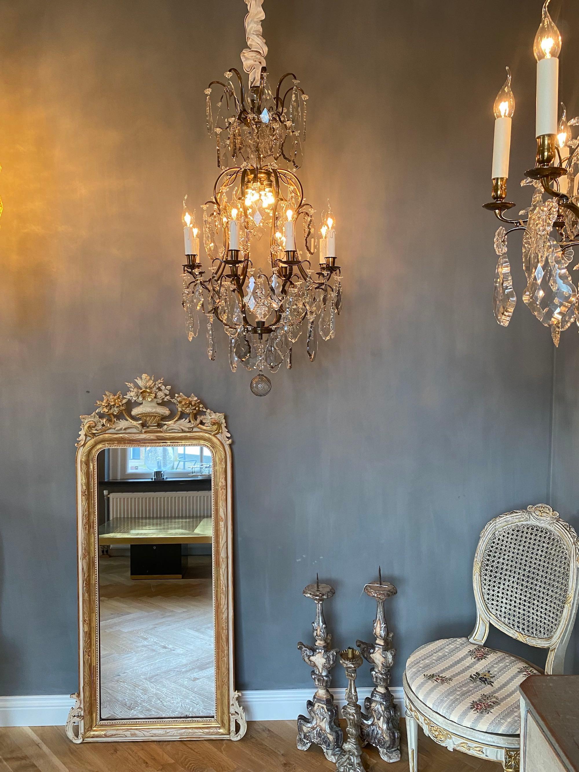 Antique Rococo style brass and crystal chandelier For Sale 1