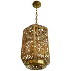 Large Pierced Karakusa Brass Japanese Asian Ceiling Pendant Light