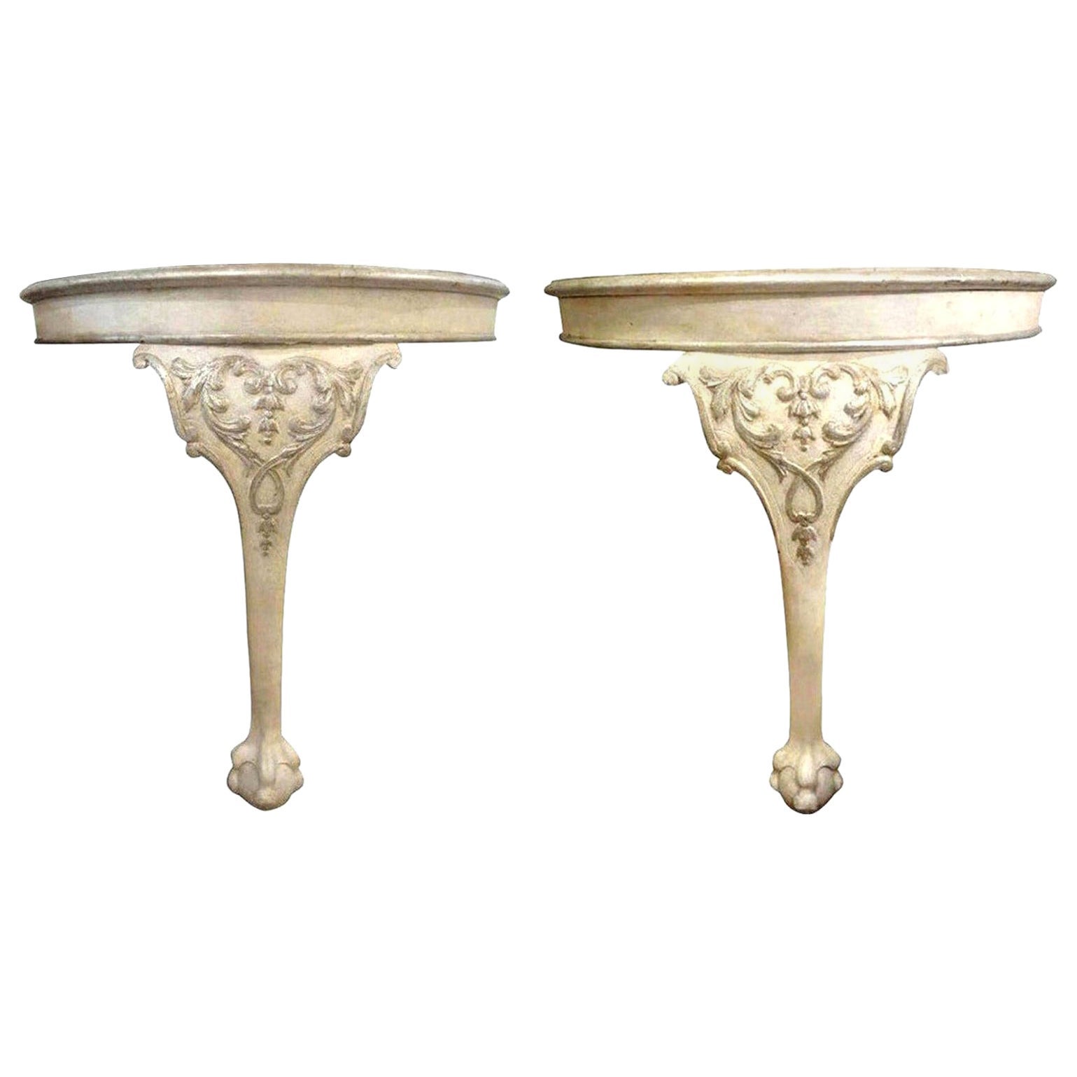 Pair of Italian Console Tables Painted and Silver Gilt