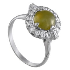 Platinum 0.45ct Diamond and Cats Eye Ring