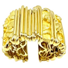 Henry Dunay Solid 18K Yellow Gold Abstract Design Cuff Bracelet
