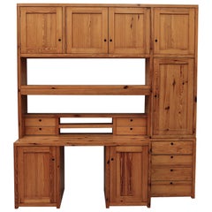 Large Ate Van Apeldoorn Custom Pine Wall Unit with Desk, Cabinets and Drawers