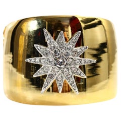 Collectible KJL Gold Bracelet Cuff with Silver Crystal Star, Circa 2000s