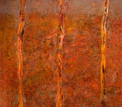 "Trunks" Orange Contemporary Expressionist Landscape Abstract by Leviathan