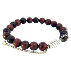 David Yurman Estate Tiger Eye Spiritual Beads Bracelet 6.6 - 8.5" Silver 8 mm
