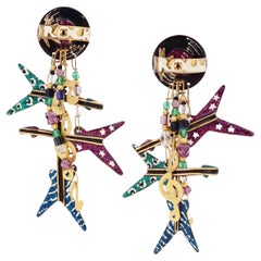 Enamel "Rock & Roll" Dangle Statement Earrings By Lunch At The Ritz, 1980s
