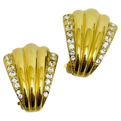 ERWIN PEARL signed vintage gold rhinestone designer clip on earrings