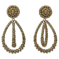 Francoise Montague Large  Crystal on Gold Clip Earrings