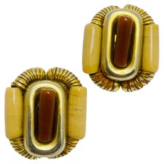 FRANCOISE MONTAGUE made in France vintage gold beased designer clip on earrings