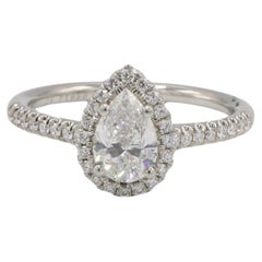 GIA Certified 0.80 Carat Pear Shape Natural Diamond D SI1 Halo Engagement Ring