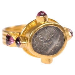 Greek Coin Gold & Ruby Ring