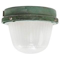 Green Industrial Metal Frosted Cut Glass Sconces by Holophane, France