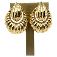 Henry Dunay Scalloped 18k Yellow Gold Doorknocker Omega Back Earrings