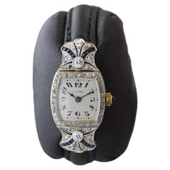J.E Caldwell 18Kt Solid Gold Art Deco Ladies Watch with Diamonds and Sapphires