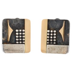 Jean Despres Sterling Silver and 18 Karat Yellow Gold Modernist Clip Earrings