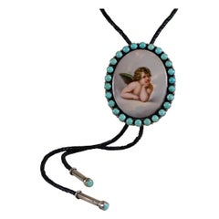 Jill Garber 19th Century Sistine Madonna Angel Portrait with Turquoise Bolo Tie