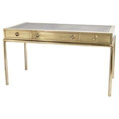 Mastercraft Mid Century Brass Leather Top Campaign Style Desk