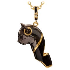 Naimah Cat Whistle Pendant Bastet Necklace, Black Enamel