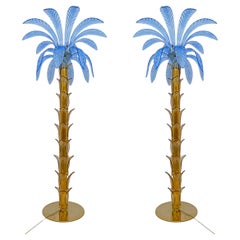 Pair of Murano Glass and Brass Palm Tree Floor Lamp, 1970s