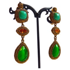 POGGI PARIS Long Dangle Poured Glass Clip On Earrings Vintage from the 1980's