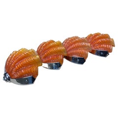 Set of 4 Art Deco Clam shell wall lights blood orange