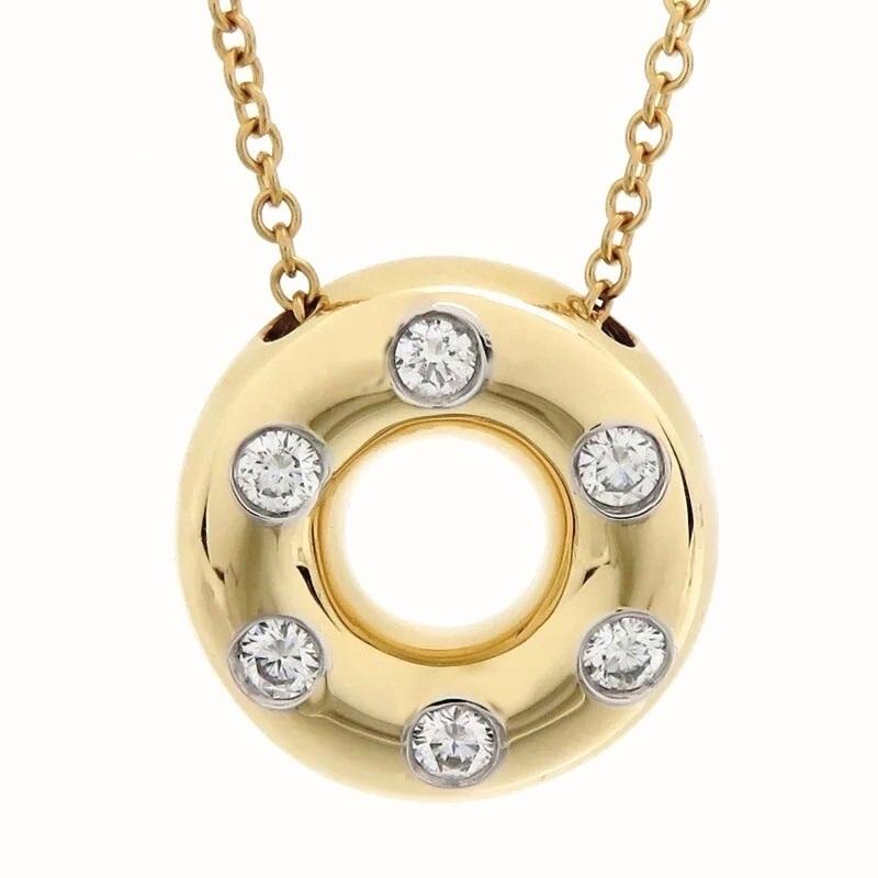 Round Cut TIFFANY & Co. Etoile 18K Gold Diamond Circle Pendant Necklace For Sale
