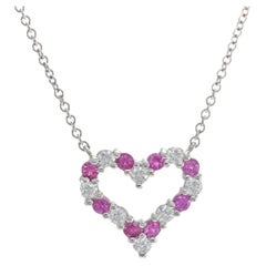 TIFFANY & Co. Platinum Diamond Pink Sapphire Heart Pendant Necklace
