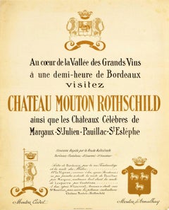 Original Antique Poster For Chateau Mouton Rothschild Bordeaux Wine Grands Vins