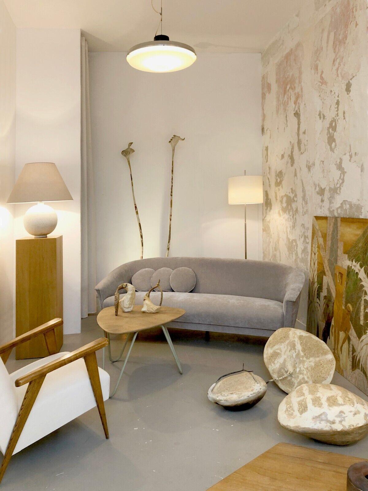 Mid-Century Modern A MODERNIST MID-CENTURY-MODERN FREE-FORM Grey Velvet SOFA, France, 1950 For Sale