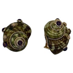 Vintage 14K Yellow Gold MAZ Shell and Amethyst Earrings