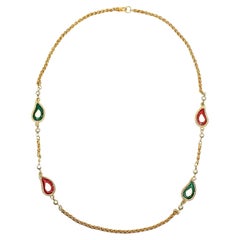 Vintage KJL  Gold Tone Enamel Faux Pearl Chain Necklace