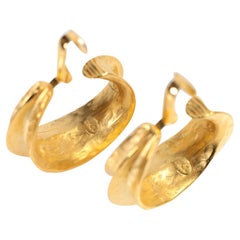 Vintage KJL Gold Tone Wider Hoop Earrings Circa 1990s